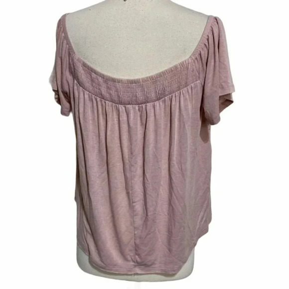 AEO L pink off the shoulder laced front top - Picture 3 of 5